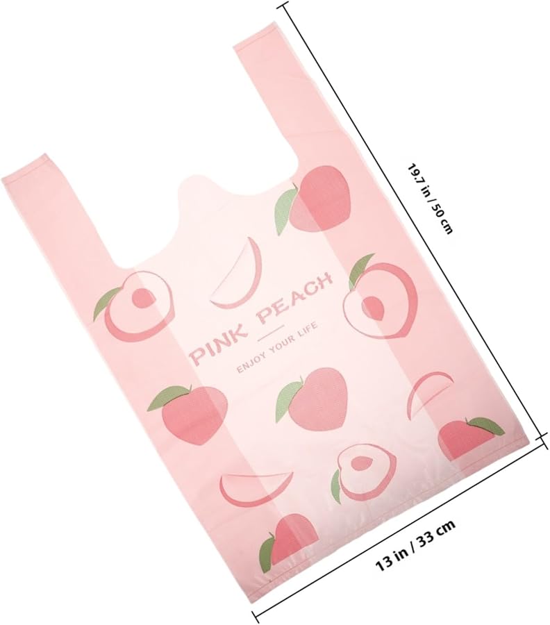 أكياس قمامة محمولة سميكة بمقابض بلون الخوخ الوردي عدد 50 قطعة لفرز النفايات - Image 2